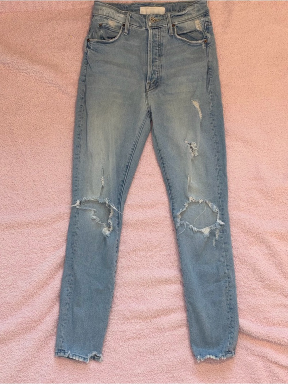 MOTHER Light Blue Distressed Skinny Jeans